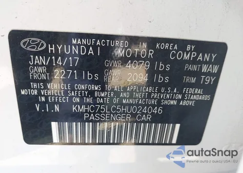2017 Hyundai Ioniq Hybrid Sel from USA, damaged, VIN KMHC75LC5HU024046